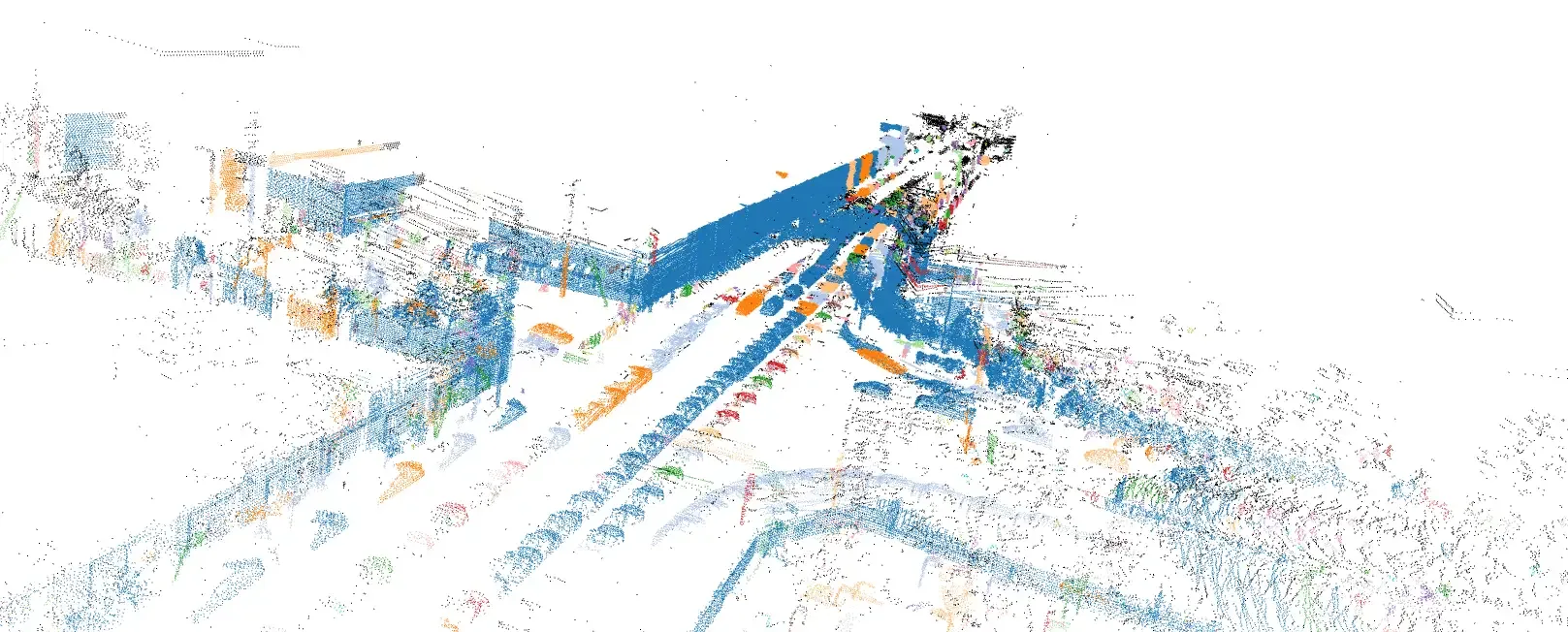 LiDAR point cloud of Brannan Street, San Francisco, after 3D clustering of obstacles